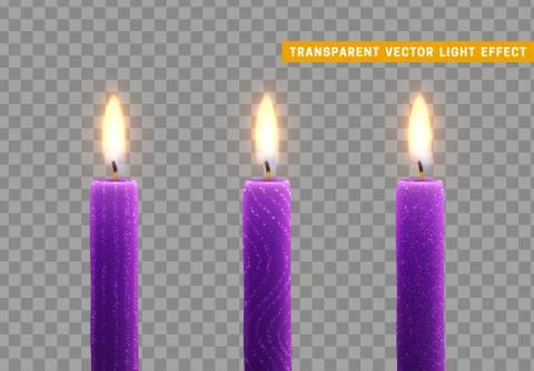 Candles burn with fire. Set of paraffin candles realistic isolated on transpa Illustrazione stock