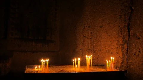 Candles Burning in Ancient and Authentic Christian Monastery Armenia 4 Vidéo 115444309