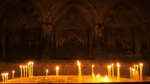 Candles Burning in Ancient and Authentic Christian Monastery Armenia 5 Vidéo 115444453