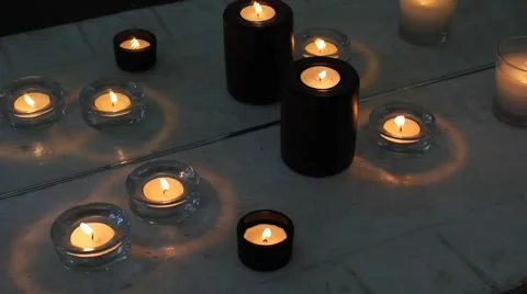 Candles burning background with mirror Stock Footage 53201387