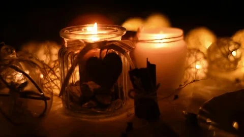 Candles burning at christmas table Stock Footage 83143781