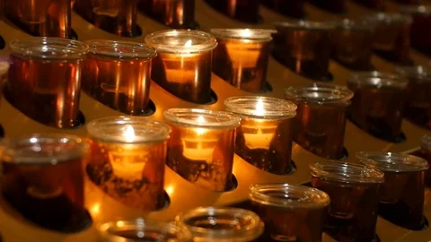 Candles burning at church Stock Footage