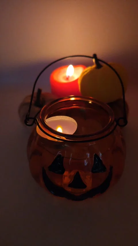 Candles burning in the dark decor soft lighting Stock Footage 319790350