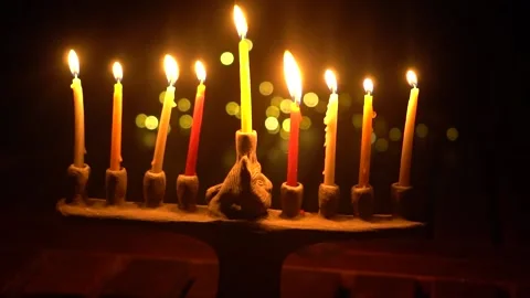 Candles Burning on Hanukkah Stock Footage 145086659