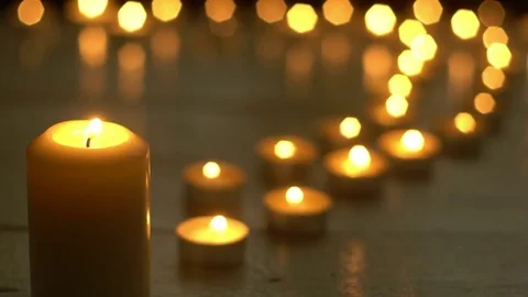 Candles burning lights for romantic theme Stock Footage 79670365