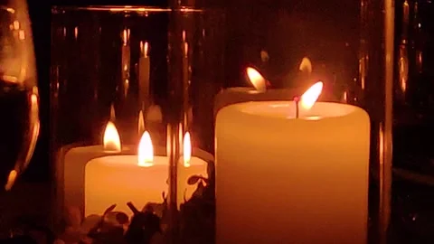 Candles burning with reflection Stock Footage 221444421