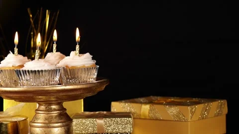 Candles Burning Smoothly Off Sided with Room for an Announcement on a Black Stock Footage 345197358