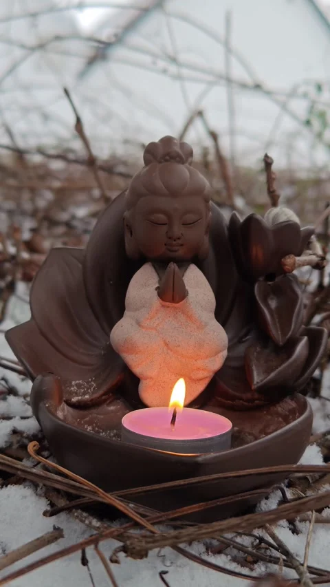 Candles burning on a winter day meditation Stock Footage 324993376