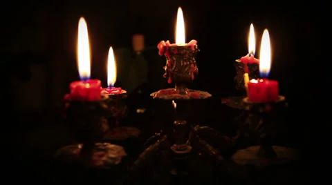 Candles in candelabrum with five branches in full dark Stock-Footage 32302980
