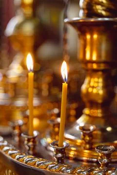 Candles in the candlestick in the temple Stock Photos