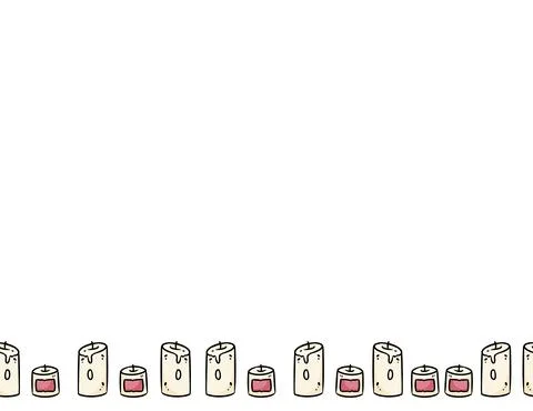 Candles cartoon doodles seamless border pattern. Hygge cozy ornament. Cozy bo Illustrazione stock