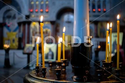 Candles in the Church Christianity is a religion Stock Photos