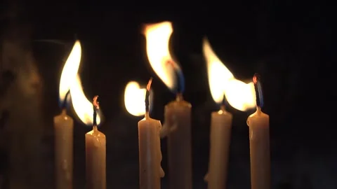 Candles in Dark, Burning Candlelight in Orthodox Church Light Symbol Monastery Stock Footage 341389145