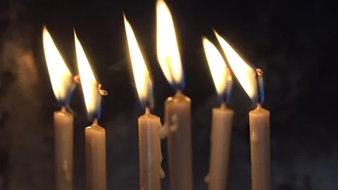 Candles in Dark, Burning Candlelight in Orthodox Church, Light Symbol Monastery Stock Footage 345154255