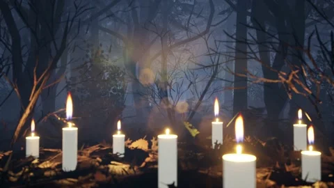 Candles. Dark Forest. Fortune Teller animated Background. Stock Footage 155395181
