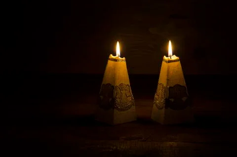 Candles in the dark. Stock Photos