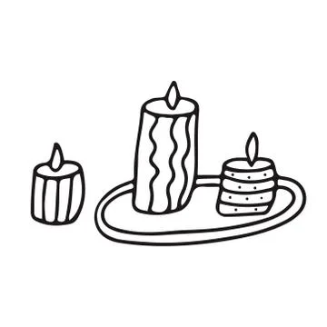 Candles decorated with patterns on a tray doodle. Stock Illustration
