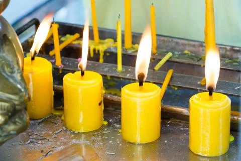 Candles with flame Stock Photos