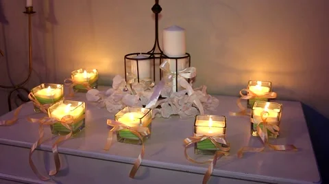 Candles flicker on the holiday table. Stock Footage 48567324