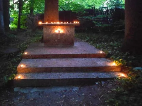 Candles in Forest Scene 写真素材