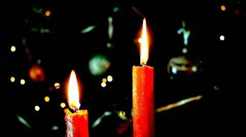 Candles in front of the Christmas tree Stock Footage 58801385