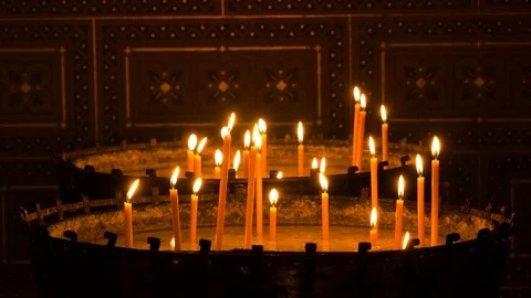 Candles in a gothic cathedral Stock Footage 117674999