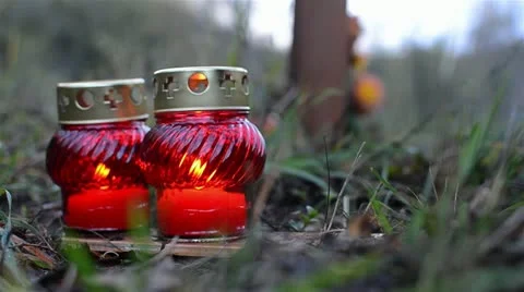 Candles On The Grave 3 Stock Footage 12763747