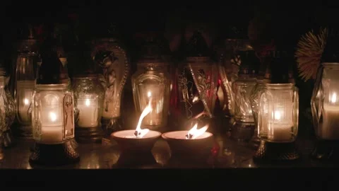 Candles on the gravestone Stock Footage 235466125