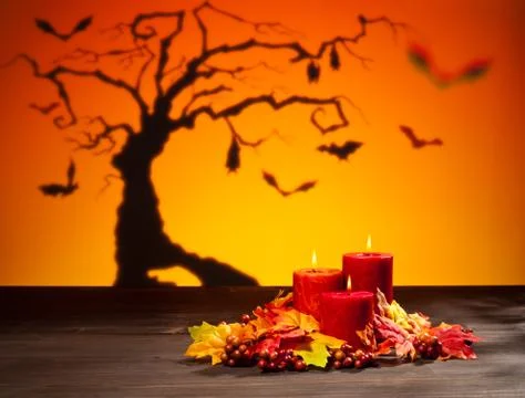 Candles in halloween setting Stock Photos