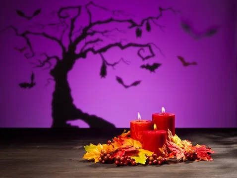 Candles in halloween setting Stock Photos