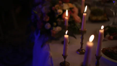 Candles on the holiday table Stock Footage 103149088