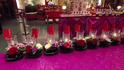 Candles Inside Universal Wisdom Hall, Buddha Tooth Relic Temple, Singapore Stock Footage 329069192