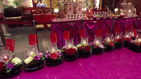 Candles Inside Universal Wisdom Hall, Buddha Tooth Relic Temple, Singapore Stock Footage 329069201