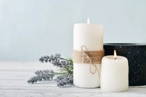 Candles with lavender Stock Photos