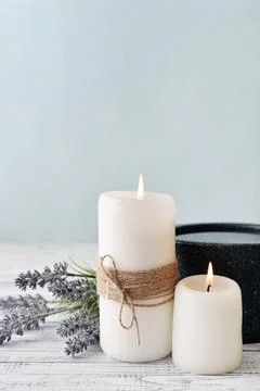 Candles with lavender Foto stock
