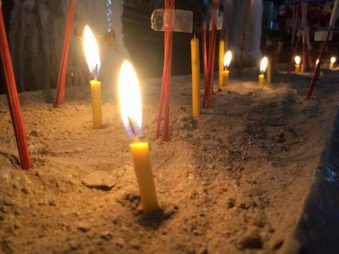 Candles light in the dark Stock Photos