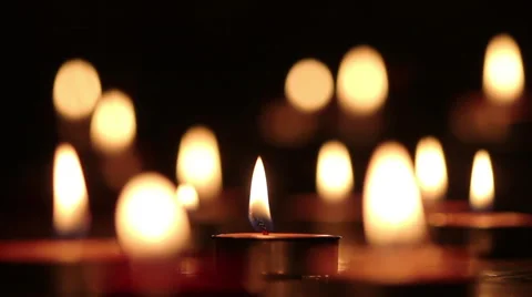 Candles light select focus, black background. Stock Footage 54209965