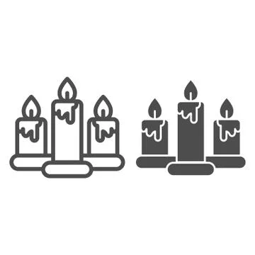 Candles line and solid icon. Three burning candle symbol, outline style Stock Illustration