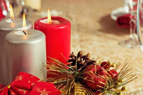 Candles on New Year's table Stock Photos
