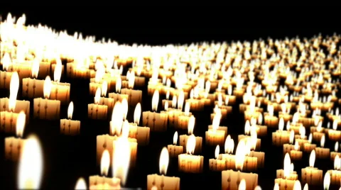 Candles in the night fly over, close up Stock Footage