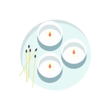 Candles round with fire and set of matches, on stand, spa treatments Stock Illustration
