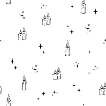 Candles seamless pattern. Mystic magical hand drawn elements. Minimalistic .. Stock Illustration