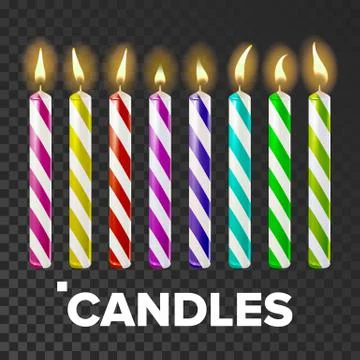 Candles Set . Cake. Fire Light. Lit Wick. Glow Cake. Background. Isolated 스톡 일러스트