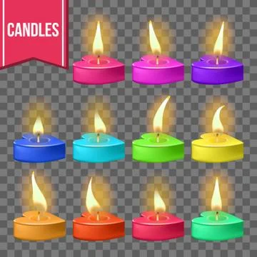 Candles Set Vector. Heart Form. Wax Design. Romantic Object. Holiday Celebration 스톡 일러스트
