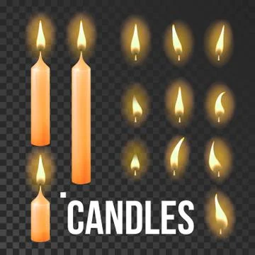 Candles Set Vector. Orange. Religion, Church Prayer. Transparent Background イラスト素材