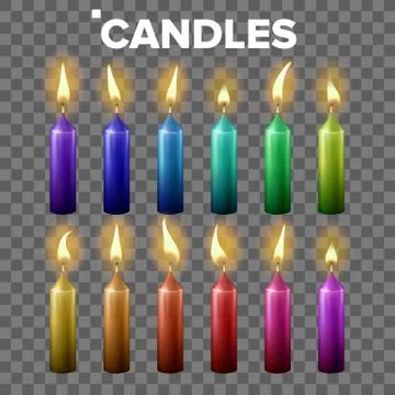 Candles Set Vector. Transparent Background. Paraffin Symbol. Meditation Element 스톡 일러스트