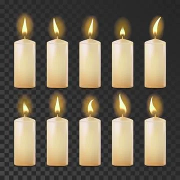 Candles Set Vector. White, Yellow. Religion, Church Prayer. Transparent Ilustración de archivo