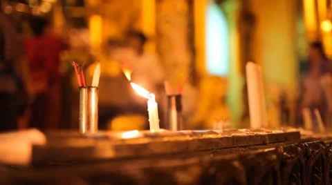 Candles in Shwedagon Pagoda Stock Footage