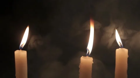 Candles With Smoke On Black Background Video stock 48976560