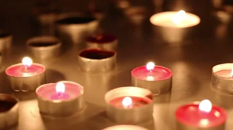Candles - table covered in tealights  Stock Footage 50286978